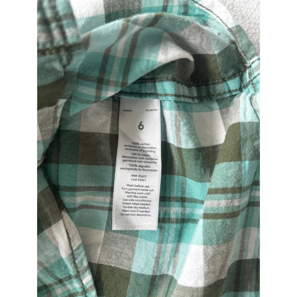Carter's Button Down Shirt Kids Boys Size 6 Teal Green Plaid Long Sleeve 283G051